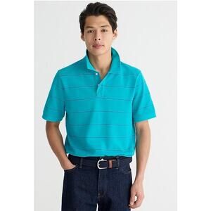 NWOT J. Crew Men's Piqué Polo Shirt In Stripe Green W/Blue Stripes XL